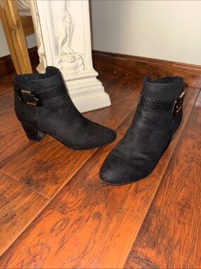 Black Karen Scott Suede Ankle Boots with Buckle Detail